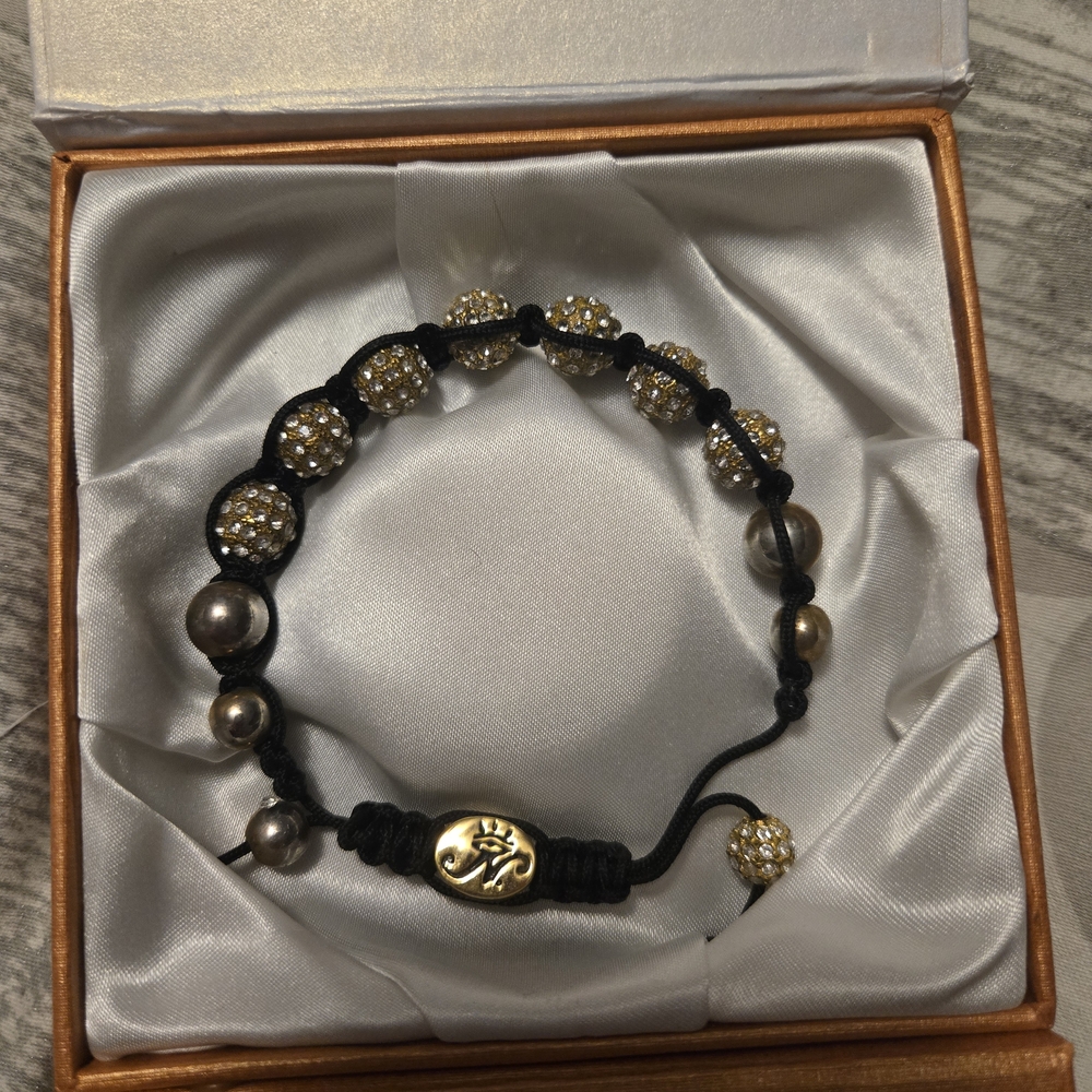 Joseph Nogucci Black Leather And Gold Beaded Bracelet